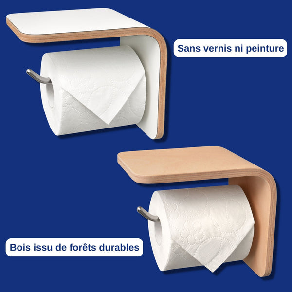 dérouleur papier toilette en bois avec support étagère blanc